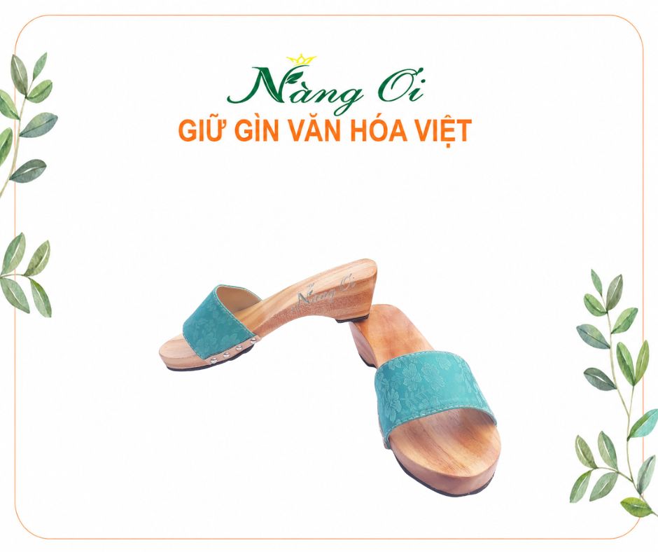 guốc mộc quai gấm xanh nhẹ nhàng, thanh tao